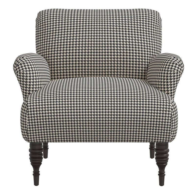 Bershire Upholstered Armchair, Chunky Charcoal Houndstooth