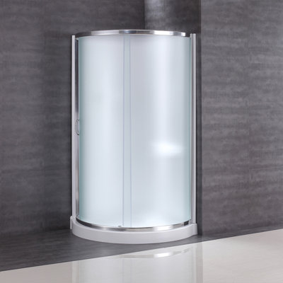 Ensemble de douche ronde en coin L 40 po x l 40 po x H 77 po Breeze en chrome, porte coulissante givrée, murs et poêle