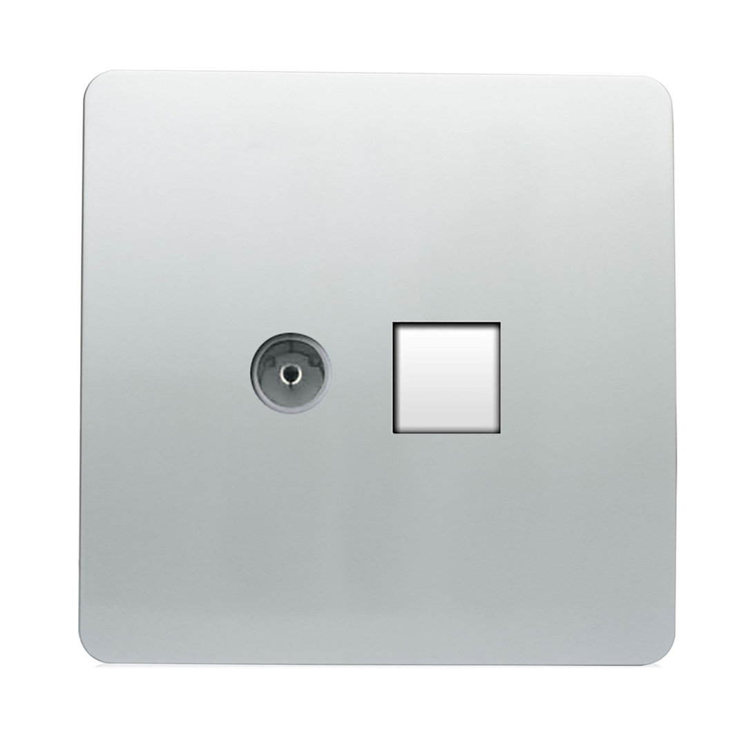 Trendi Switch 2 Gang Female TV Co-Axial & RJ45 Cat 5e PC Ethernet Sockets