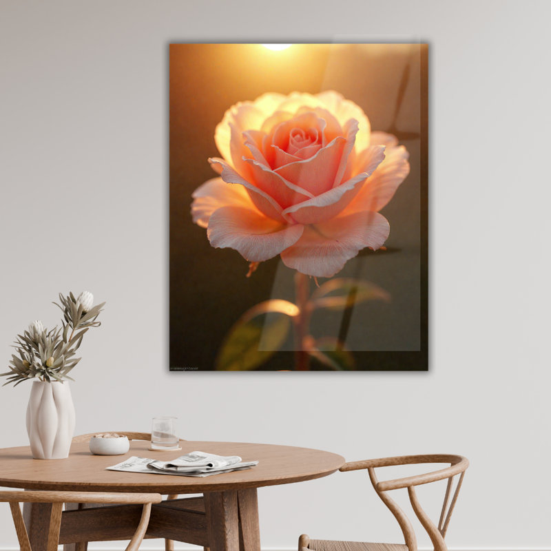 Art mural en verre trempé pêche rose, H 20 po x l 16 po