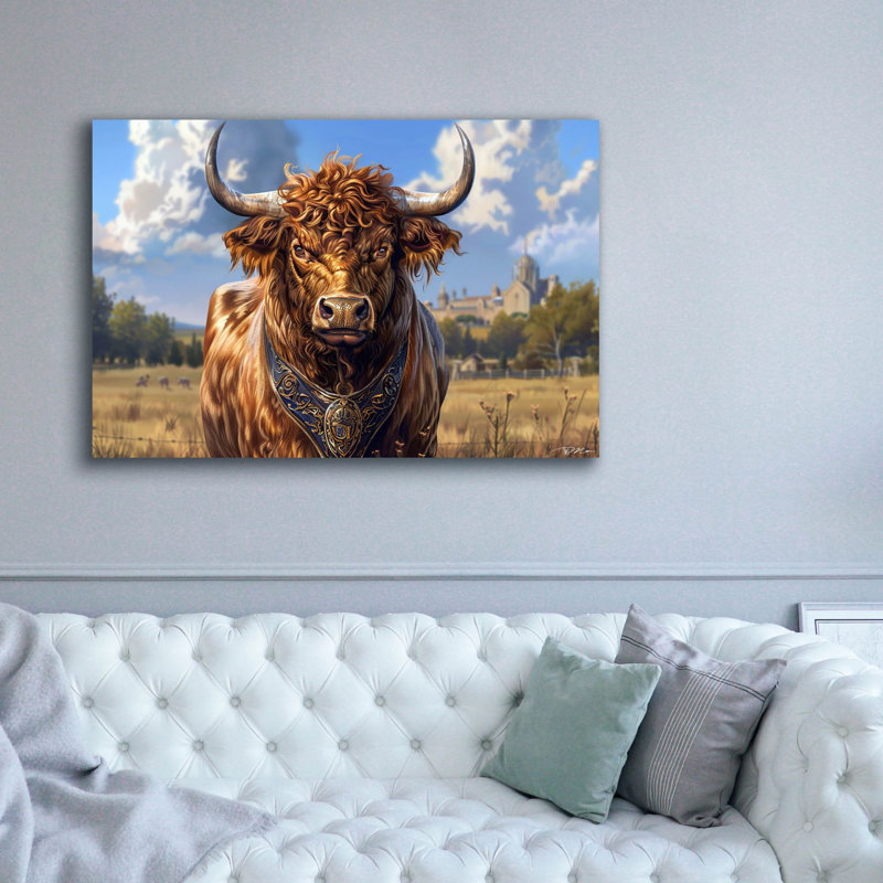 «Bull In The Country» par Momart, art mural sur toile, 18 po x 12 po, H 40 po x l 60 po x P 1,5 po