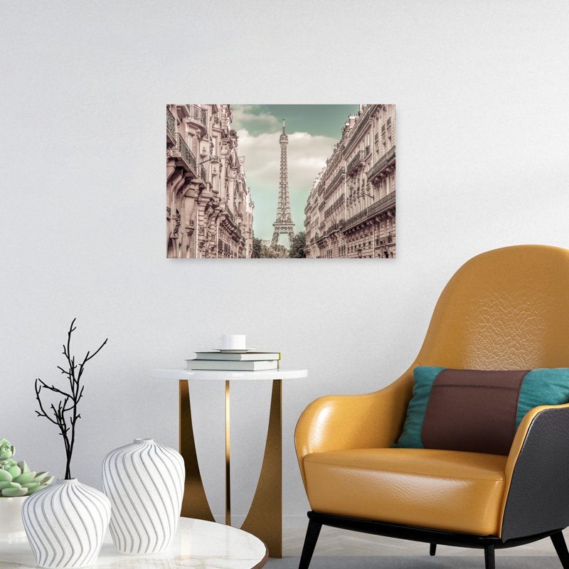 Iconic Paris Eiffel View Retro Vintage Abstract Architecture City Wall Art Print, 16" H x 24" W
