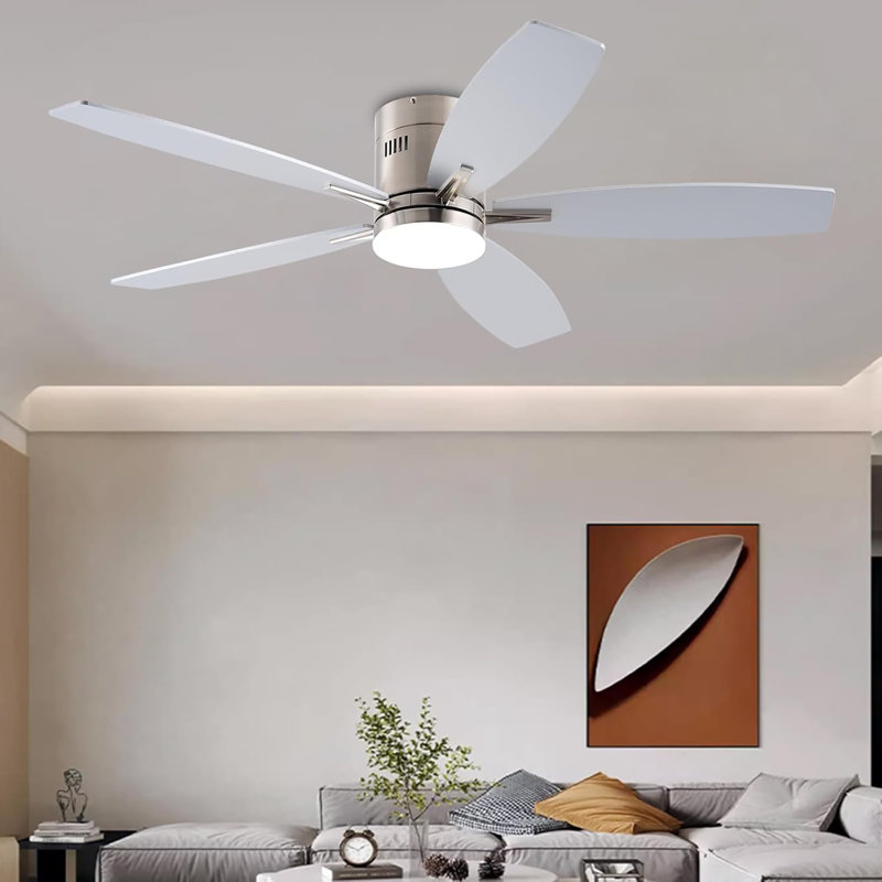 Ventilateurs de plafond avec lumières, ventilateur de plafond intérieur à profil bas de 52 po avec lumière et télécommande, à intensité variable, silencieux, réversible, ventilateur de chambre à coucher, intérieur / extérieur