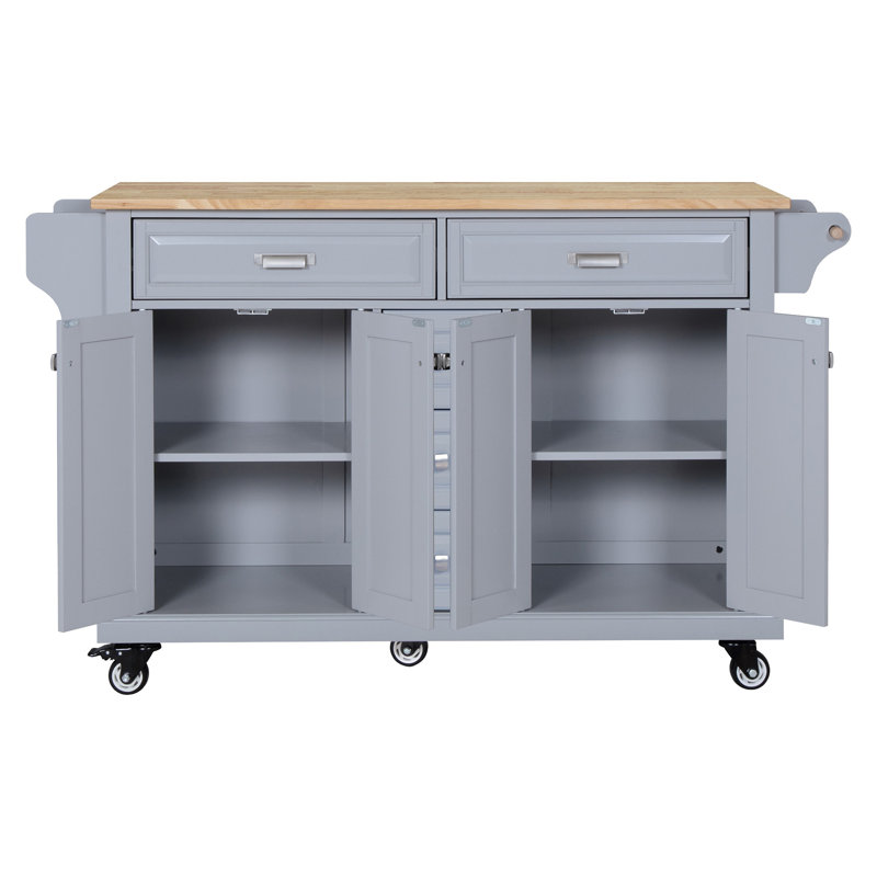 Cambridge Natural Wood Top Kitchen Island With Storage,Kitchen Cart,Coffee Station, Gray