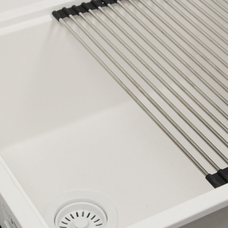 Nantucket Sinks 22 Inch  Dualmount Granite Composite Prep-Station with Side Set Drain, Matte White