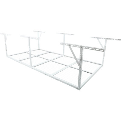 3x8ft White Metal Overhead Garage Storage Rack, 600 Lb Load, 22'' - 40" Adjustable Height To Utilize Ceiling Heavy Duty 22 40 Inches For Floor Space Optimization