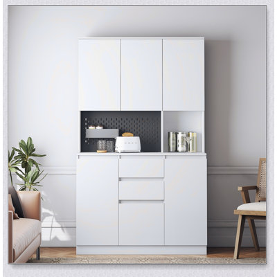74 Inch Freestanding Kitchen Pantry Cabinet With Charging Station, Modern Storage Solution For Kitchen And Dining Areas