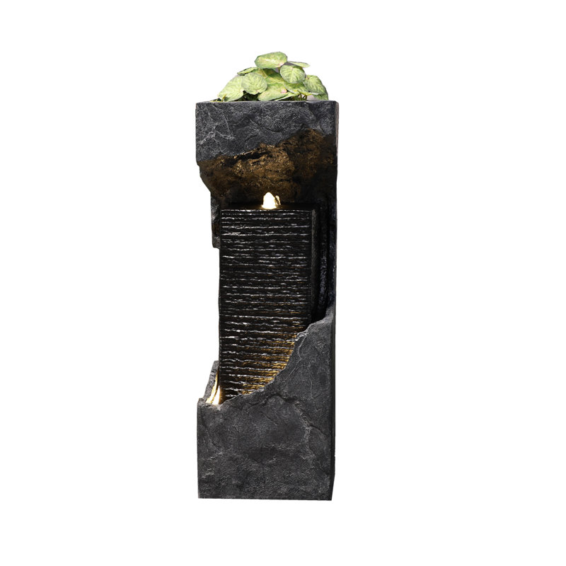 35" Black and Gray Outdoor Waterfall Fountain with LED Lights