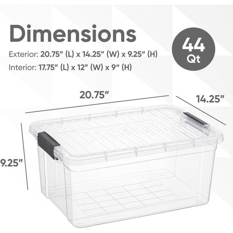 Ensemble de 3 bacs de rangement transparents Latitude Run® avec couvercles en plastique pour la maison, 44 pte