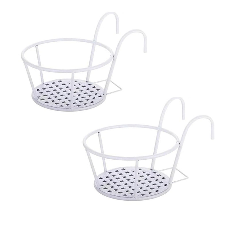 2pcs Hanging Railing Planter Baskets - over the Rail Metal Fence Planters for Patio, Balcony, Porch, or Garden Decoration
