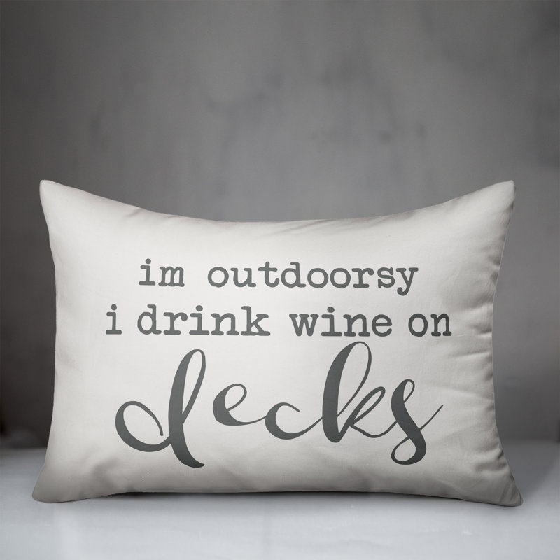 Textual Outdoor Reversible Throw Pillow, White/Gray