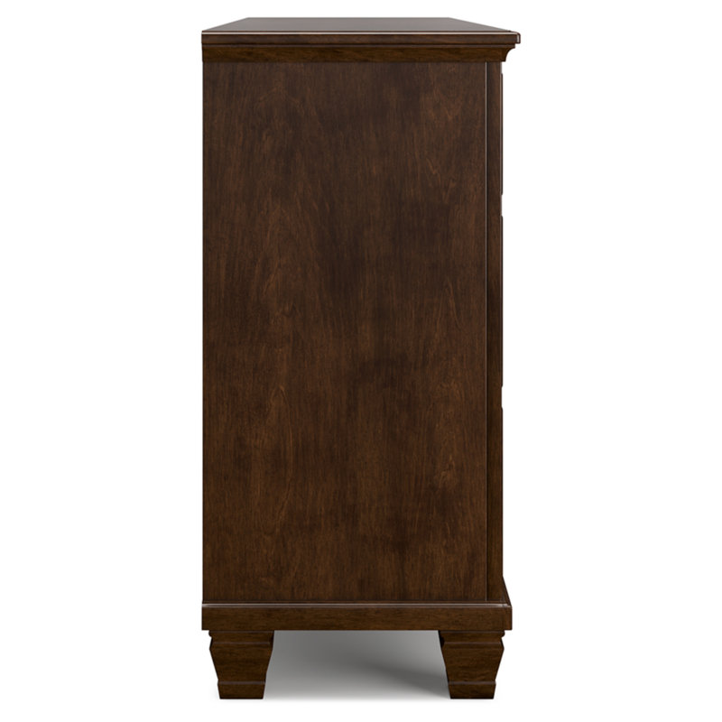 Transitional Farmhouse 62" Brown Dresser with Mirrored Dovetail Drawers