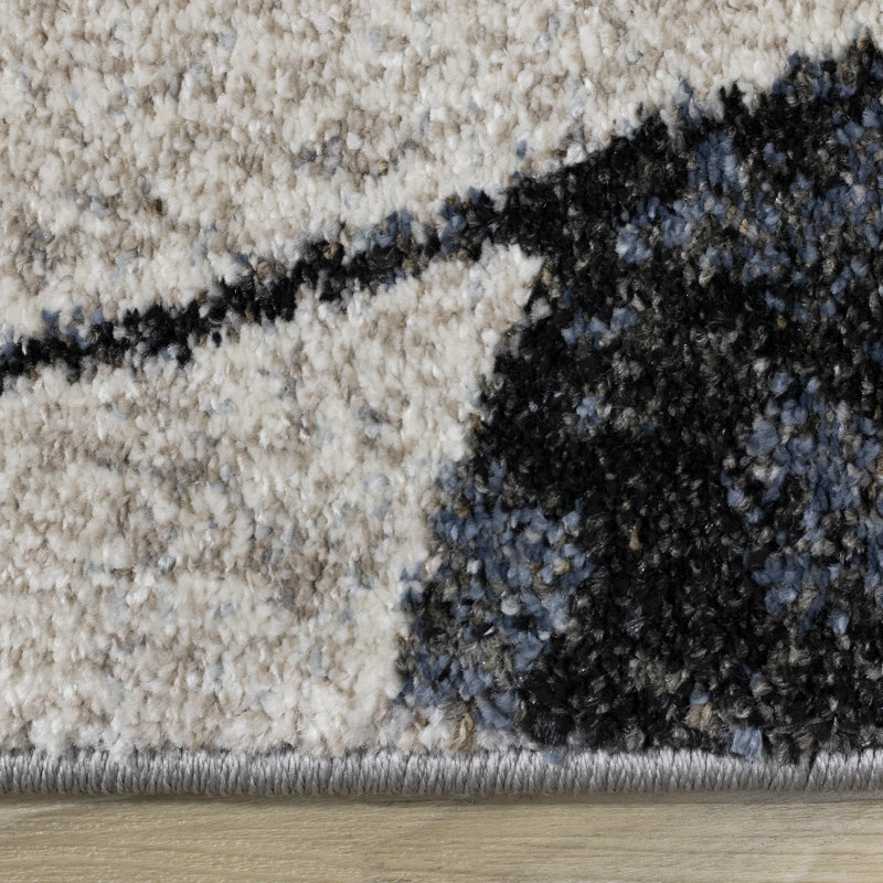 Carsen Blue Cream Black Floral Durable High-Traffic Rug, Rectangle 7'10" x 10'6"