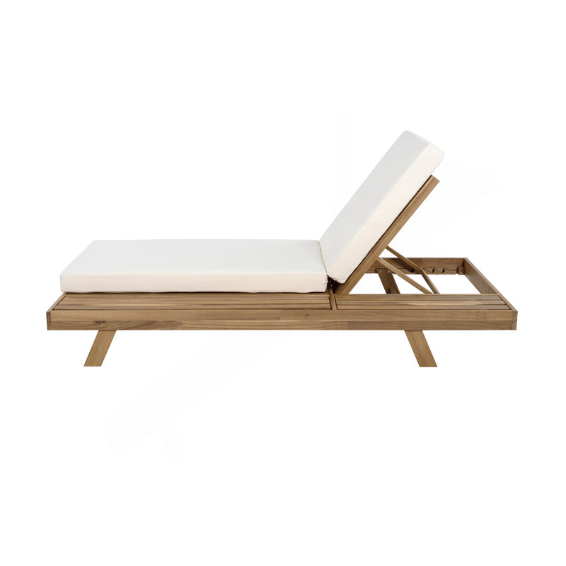 Ensemble de chaises longues, espace disponible d'un côté, bois d'acacia brun clair avec coussins de salon résistants à l'eau (crème et 4 pouces d'épaisseur) - version gris foncé assortie disponible