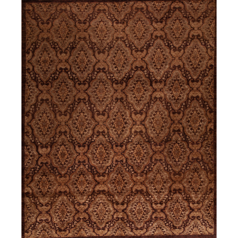 Tapis unique en laine noué à la main brun / beige 8 pi x 10 pi