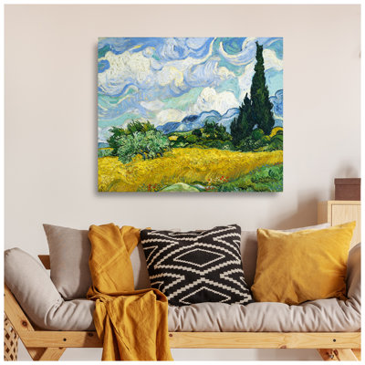 Wheat Field with Cypresses by Van Gogh The World Classic Art Reproductions, Giclee Canvas Prints Wall Art for Home Decor, 36x30x1.5 inches