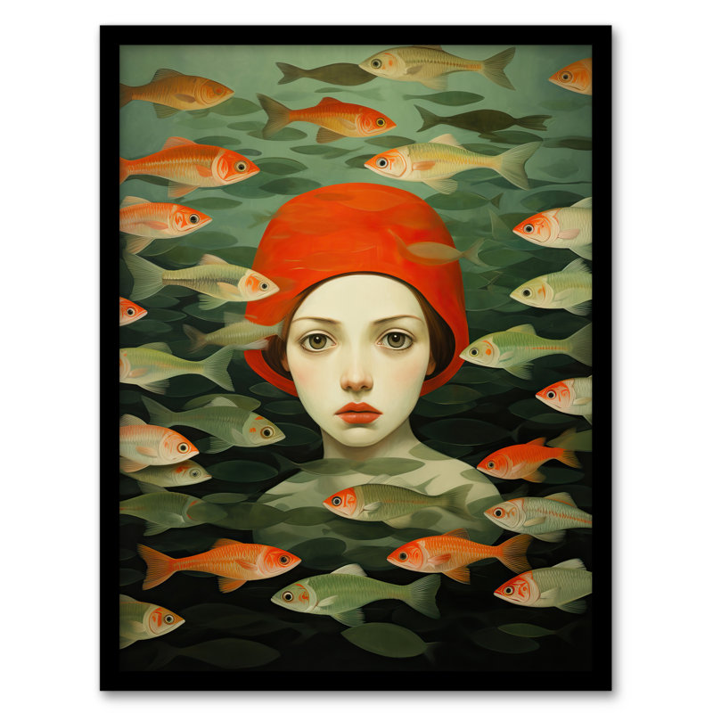 Gone Fishing Goldfish Red Green Bathroom - Single Picture Frame Print