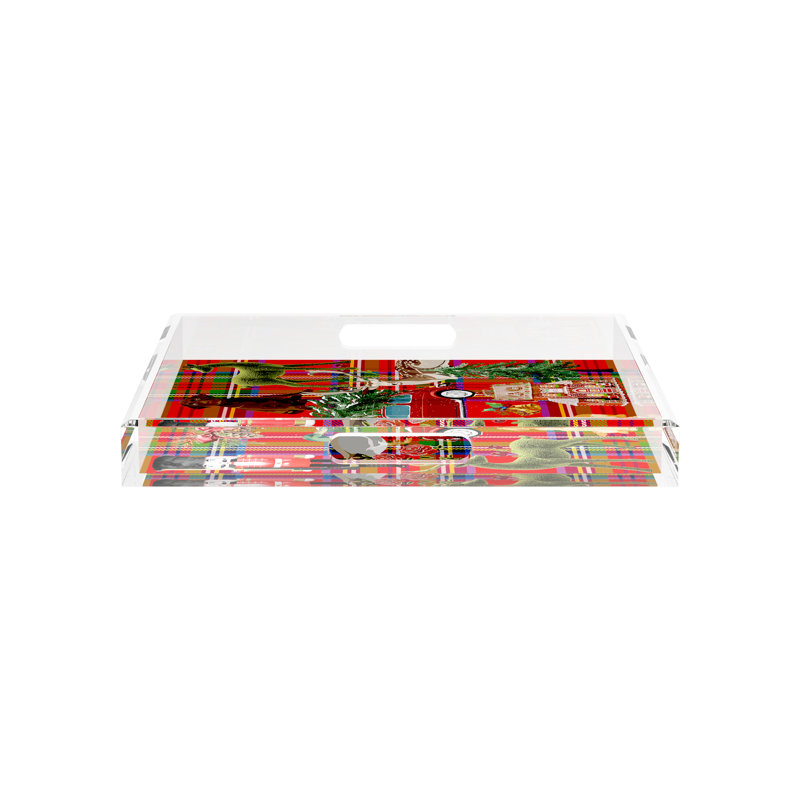 Acrylic Decorative Tray, Plaid , 12"W x 12"D x 2"H