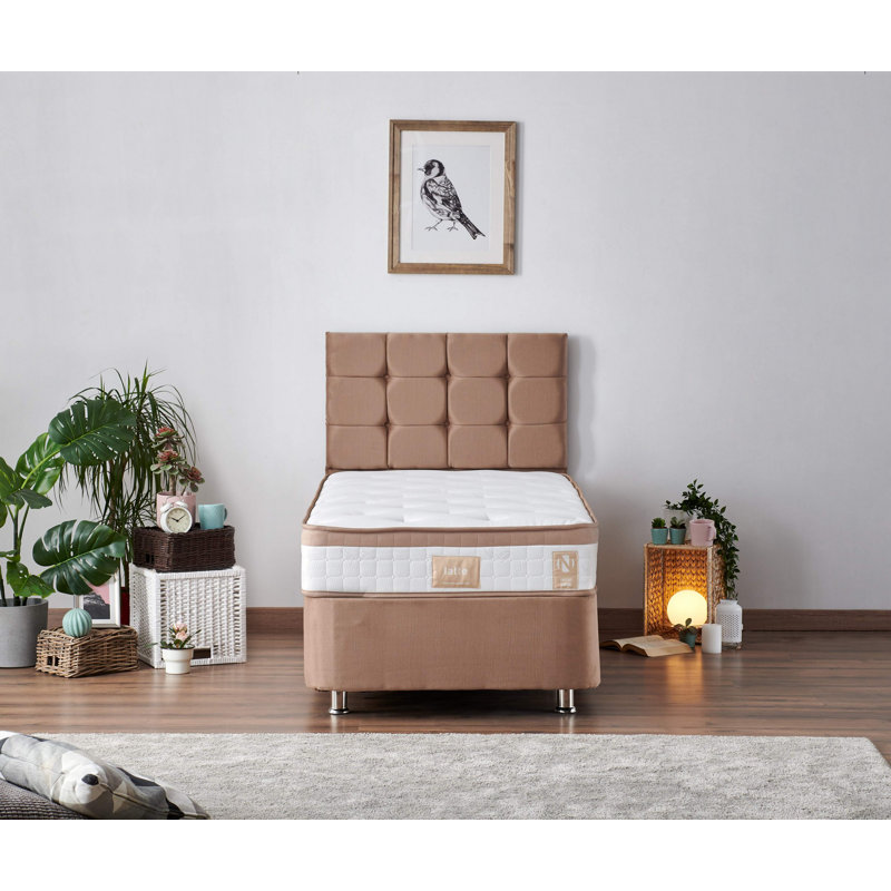 Luxury Hotel Mattress, 35.4 x 74.8 x 9.1 inches | Premium Woven Fabric Cover, Multi Spring System | Comfort & Support for Restful Sleep, Elegant White & Brown Design | Perfect for Home or Hospitality Use