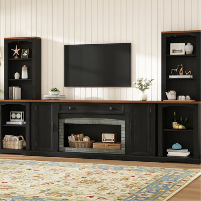 3 Tv Stand With Curved Side Cabinets, Black Walnut Entertainment Center, Sleek And Retro Design, Versatile Storage, For Living Room Stylish Storage Ad