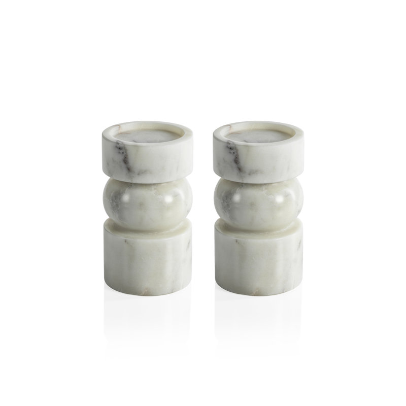 2 Piece Marble Tabletop Pillar Set, 6.25" H x 3.75" W x 3.75" D