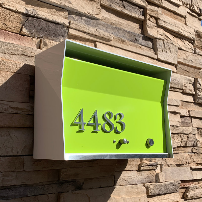 Boîte aux lettres murale verrouillable RetroBox, Blanc / citron vert, Oui