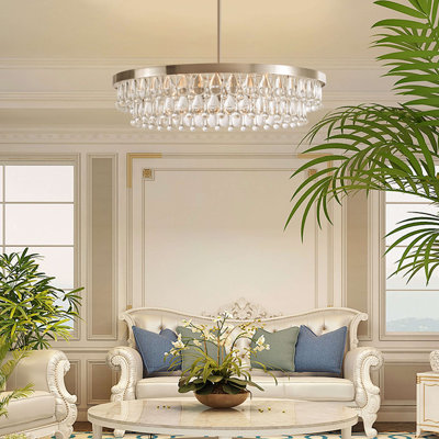 Kloie 6 - Light 24" Antique Nickel Drum Chandelier with Crystal Accents