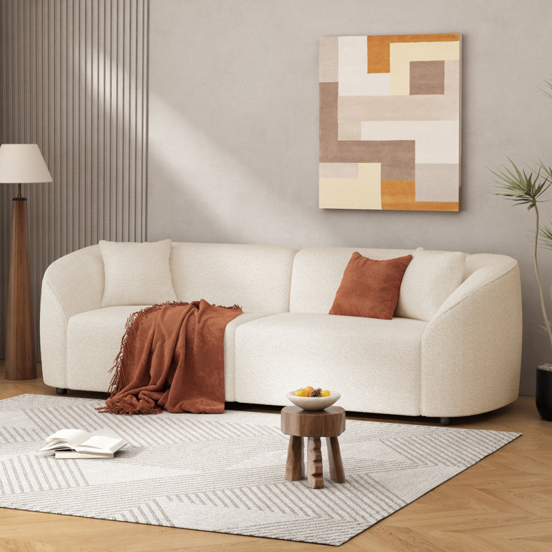 Canapé incurvé contemporain de 87 po beige: siège moelleux, conception épurée et structure durable - idéal pour les espaces de vie élégants