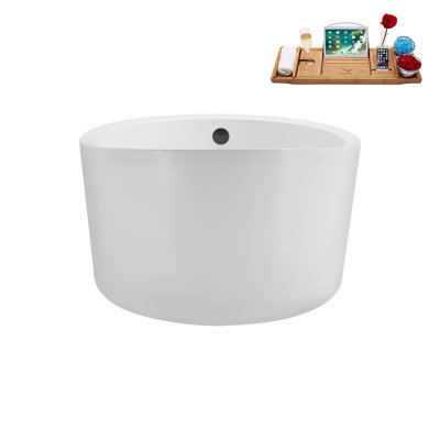 Baignoire de trempage autoportante 43 "avec drain et plateau en bambou Streamline