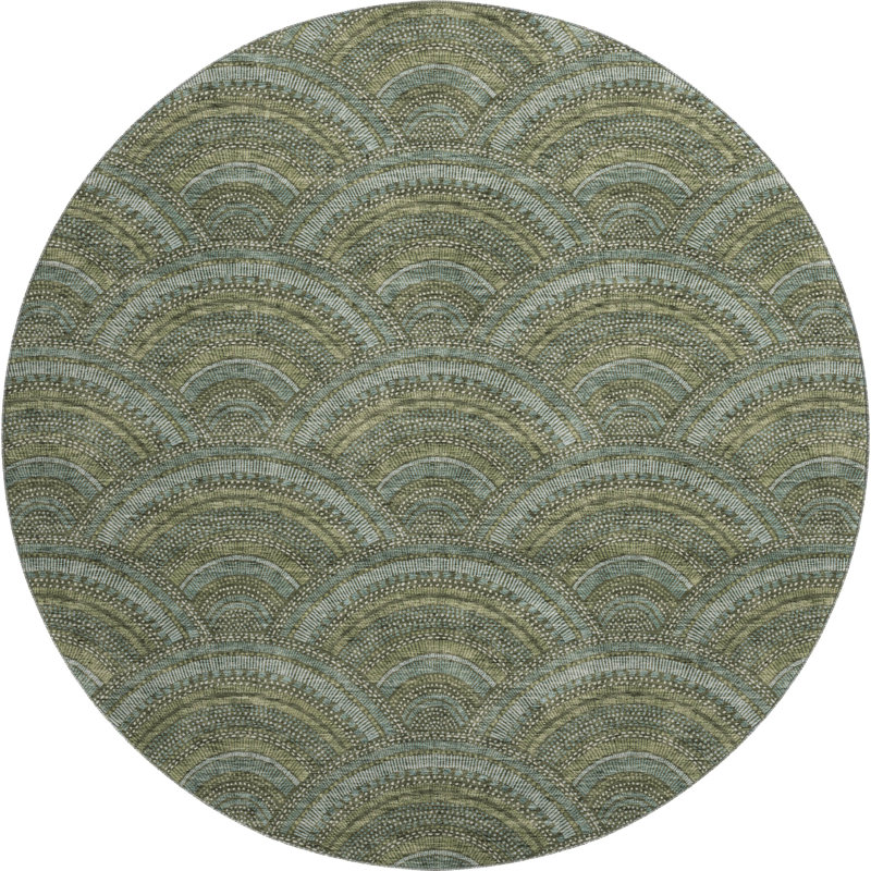 Premium Machine Washable Prisco Olive Rug, Round 8'