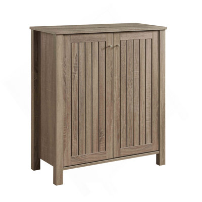 Shoe Cabinet Storage Cabinet Entryway Cabinet With Two Doors Slat Style Vented Doors Metal Knob Handle Four Shelves Dark Taupe Color