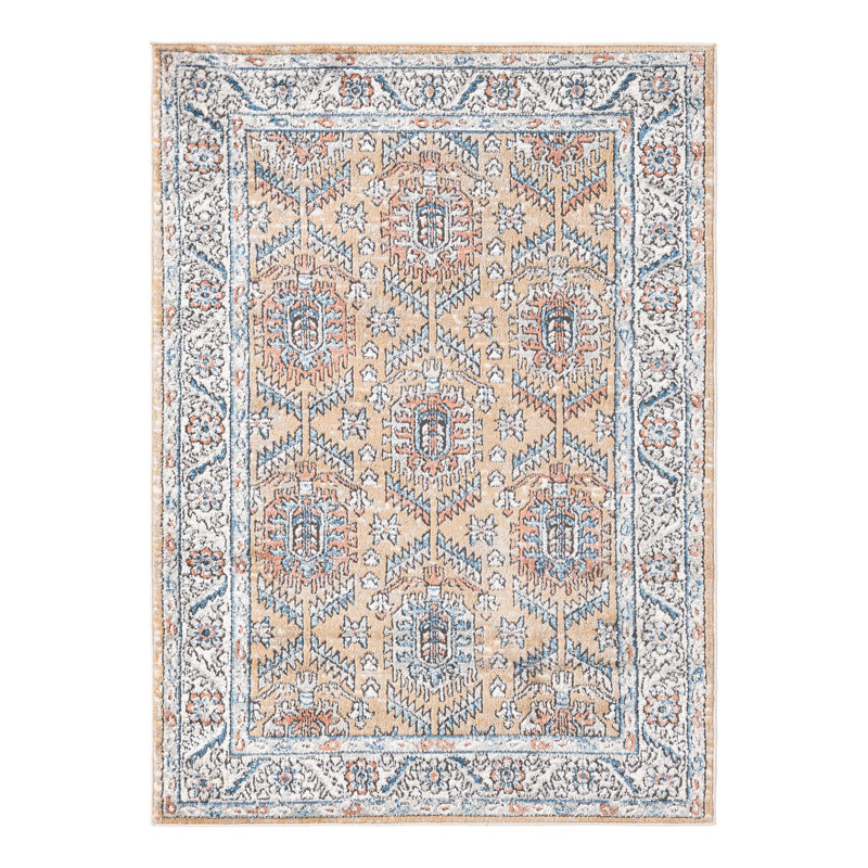 Tapis jaune / ivoire / bleu Weingartner Performance, Rectangle 4pi x 6 pi