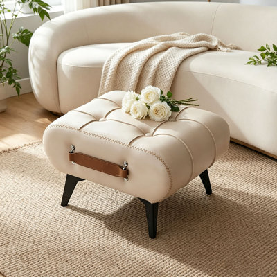 Faux Leather Handable Upholstery Ottoman，Foot Rest Footstool，Accent Stool for Home Deco