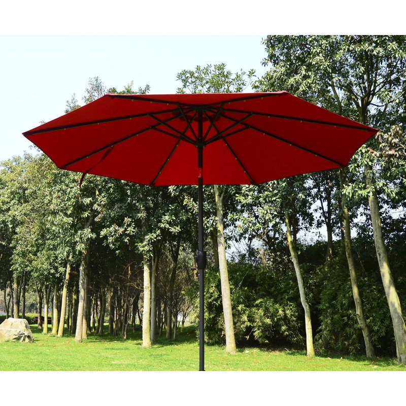 269cm Lighted Tilt Market Parasol, Wine Red, Pulley Lift