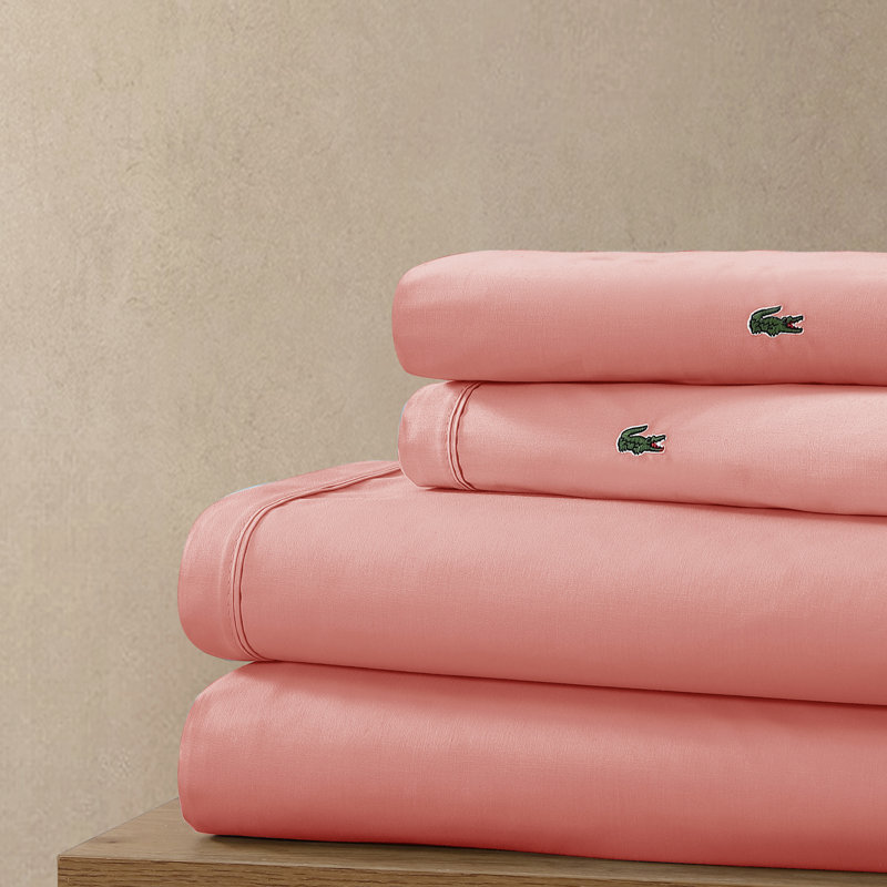 Lacoste Cotton Percale Sheet Set, Crisp Feel & Breathable Bedding, Deep Pocket Fitted Sheet, Canyon, Twin XL, Canyon
