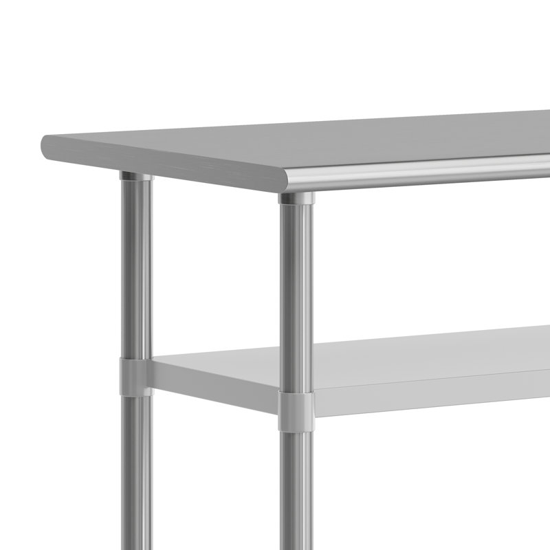 Table de travail commerciale en acier inoxydable avec deux tablettes et roulettes, H 34,5 po x L 48 po x l 24 po