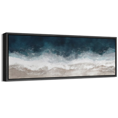 Navy Blue Ocean Waves On The Beach Extra Large Framed Wall Art Oversized Canvas Print