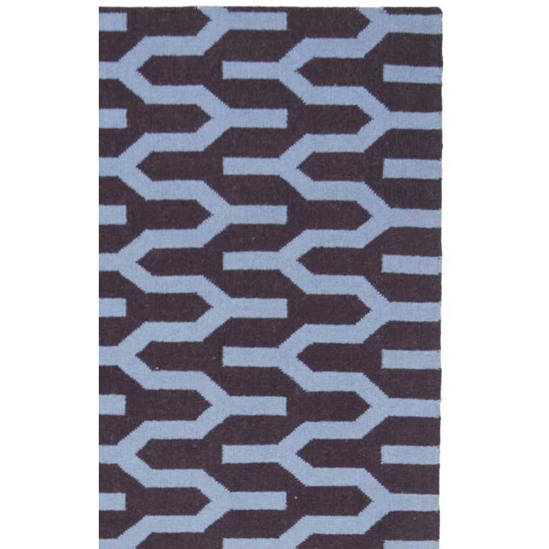 Rodgers Hand Woven Flat Weave Wool/Cotton Geometric Rug in Blue/Purple, Rectangle 3' x 5'
