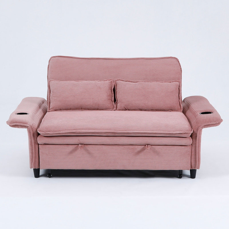 Canapé-lit multifonctionnel avec tissu rayé distinctif, Rose