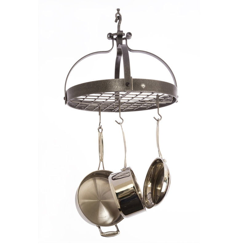 Hammered Steel Round Dutch Crown Ceiling Pot Rack