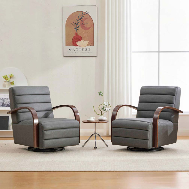 30.3"W Modern Upholstered 360° Swivel Accent Chair with Solid Wood Armrests and Comfy Channel Tufted Lounge Reading Chair