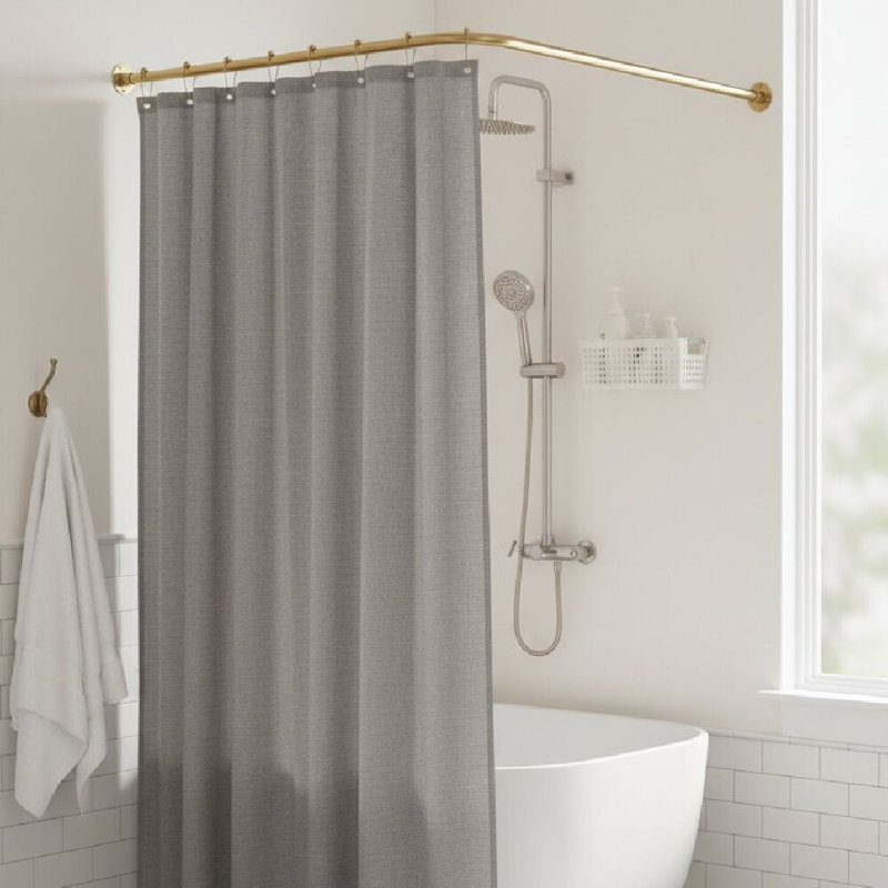 Tringle de douche en coin robuste en L 39 po - 67,8 po x 55 po - 84 po - réglable, 12 crochets et support de plafond, Doré