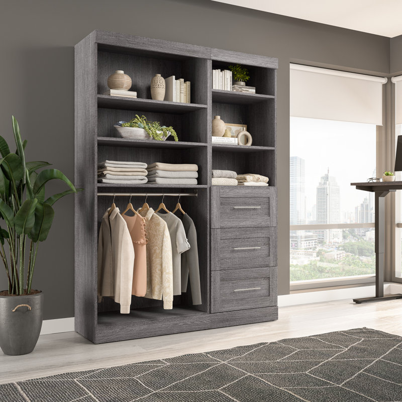 Arlex 61W Closet Organizer with Drawers, Linen White Oak