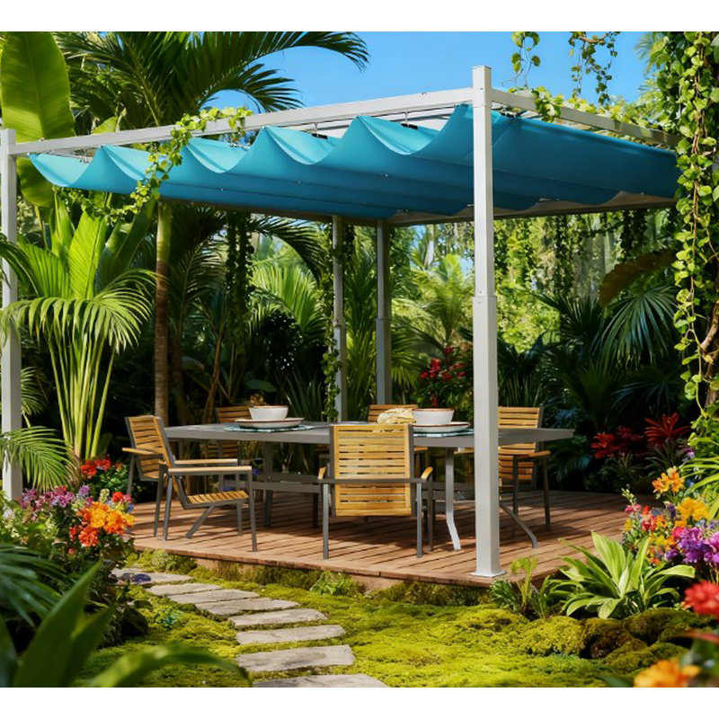 Pergola d'extérieur, auvent rétractable avec fixation magnétique, Blue