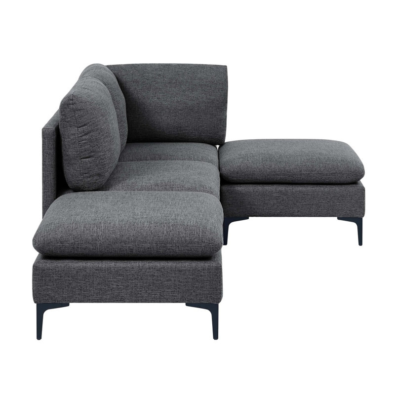 Linen Upholstered Modular Sectional With Metal Legs, Dark Gray