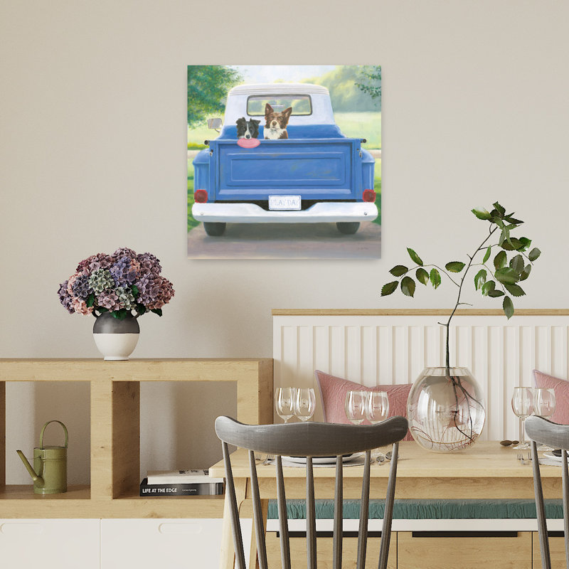 Art contemporain avec des bergers australiens, H 18 po x l 18 po