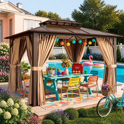 Pavillon de jardin à double toit 12 pi x 10 pi avec moustiquaire, pavillons de jardin robustes
