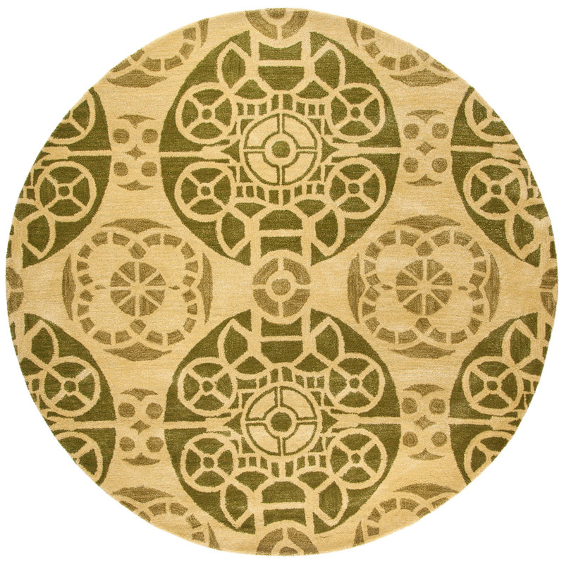 Eaton Wyndham Hand Tufted Wool/Viscose Geometric Rug in Beige/Green, Round 7'