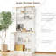 Large Countertop Kitchen Pantry Cabinet,Freestanding Storage Cabinet With Hutch,Glass Doors And Adjustable Shelves