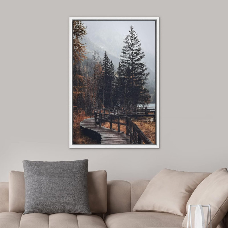 Automne Automne «Autumn Dramatic Forest Landscape» sur, H 24 po x l 16 po, Cadre flottant blanc